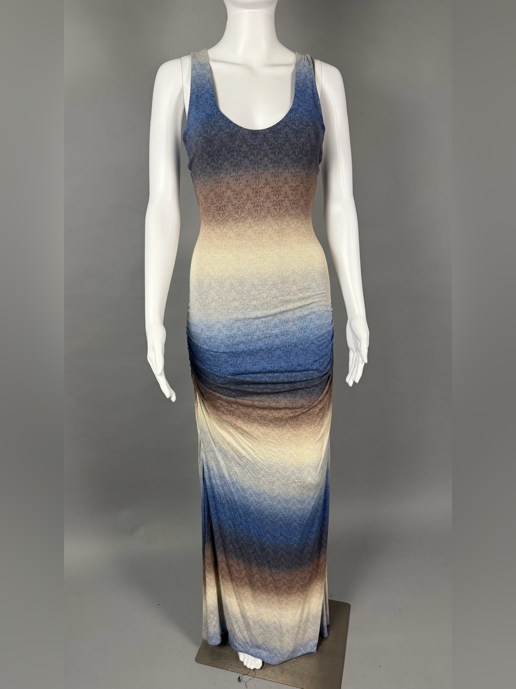 Sky Ombre Scoop-Neck Maxi Dress In Blue, Cream And Brown